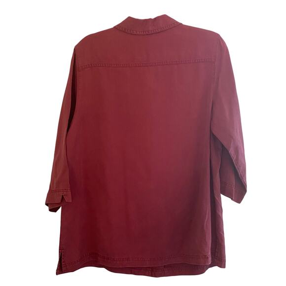 French Laundry Chore Jacket Shirt Red Lyocell Tencel Womens Size Large - Picture 2 of 9
